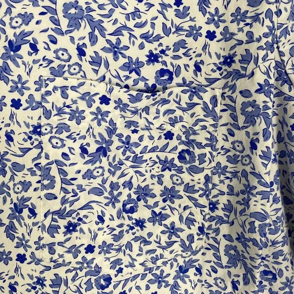 Per Se Shirt Womens 1X Blue White Floral Button Front Long Sleeve Cotton Top - Picture 5 of 13